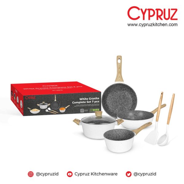 Cypruz PI-0913 White Granite Series Complete Cookware Set 7 Pcs